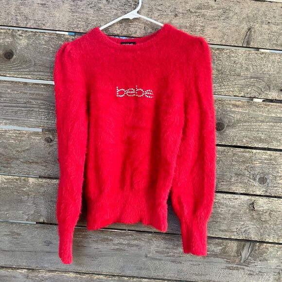 Bebe Fuzzy Sweater y2k style Medium in Red - Picture 9 of 12